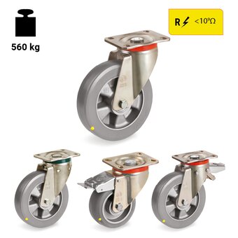 TR-62ESD-P-PT-Wheels with medium-heavy duty brackets and brackets with hardened ball race grooves